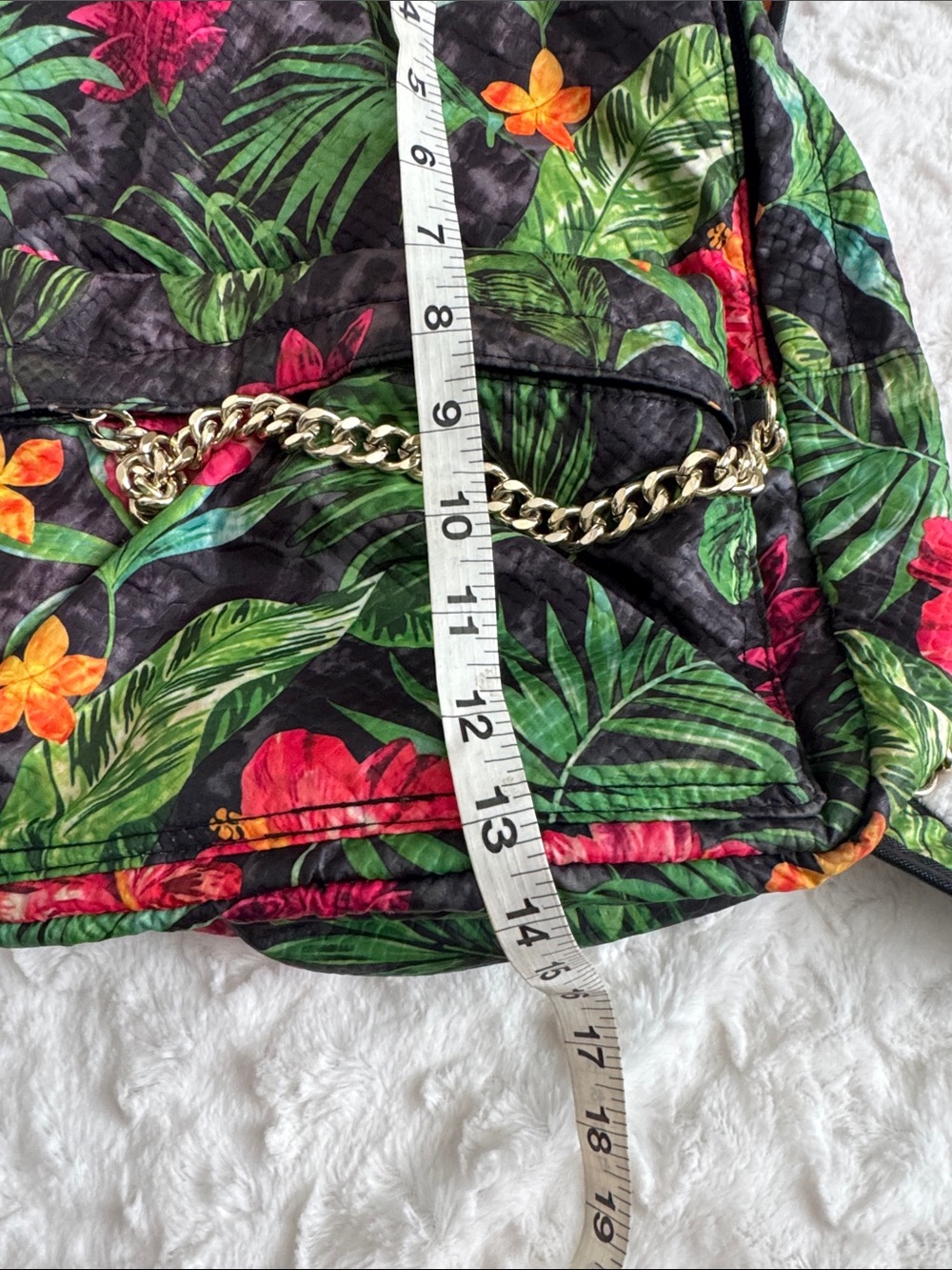 Victoria's Secret Black Tropical Floral Mini Backpack with Gold Chain - Picture 4 of 5